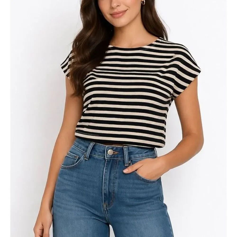 Zara striped cap sleeve cropped top size Large
